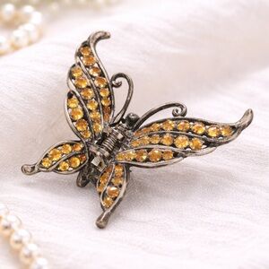 Y2K Butterfly Rhinestone Hair Clip | Amber Crystal Accent | Decorative